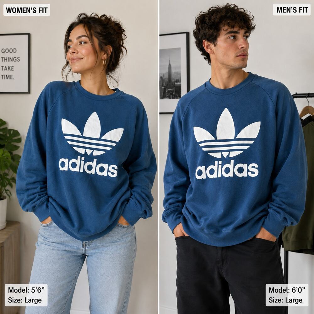 Vintage Adidas Originals Trefoil Sweatshirt Blue Oversized Crewneck Women’s L - Picture 1 of 10